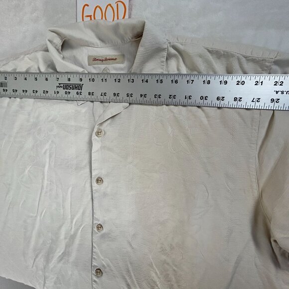 Tommy Bahama Mens Silk Jacquard Floral Button-Up Short Sleeve Shirt XLX Ivory - Picture 5 of 7